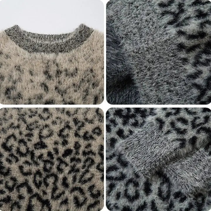 Sneakerhill® Mohair Knit Sweater Full Leopard - sneakerhillcom