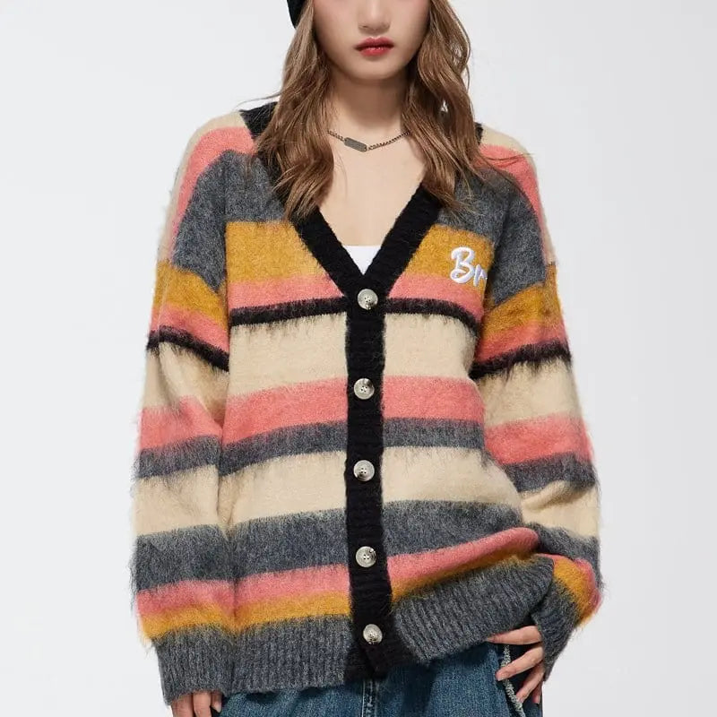 Sneakerhill® Mohair Striped Cardigan Sweater - sneakerhillcom