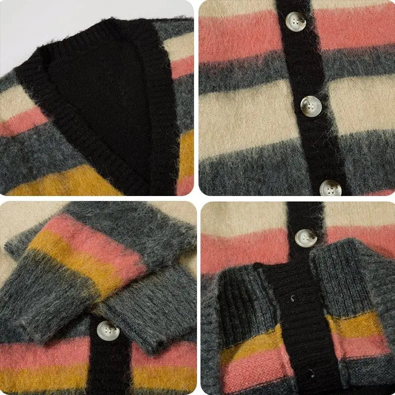 Sneakerhill® Mohair Striped Cardigan Sweater - sneakerhillcom