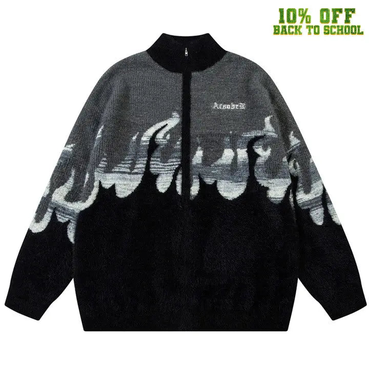 Sneakerhill® Mohair Zipper Knit Sweater Flame - sneakerhillcom