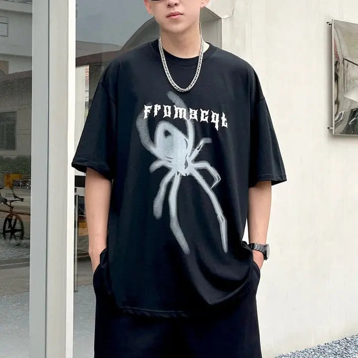 Sneakerhill® Oversize Cotton T-shirt Spider Print - sneakerhillcom