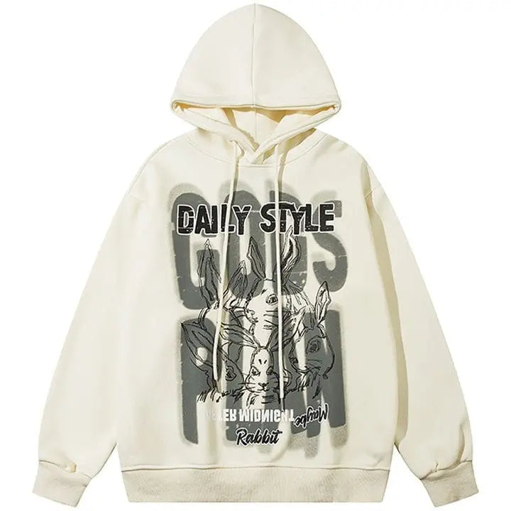 Sneakerhill® Oversize Pullover Hoodie Rabbit Print - sneakerhillcom