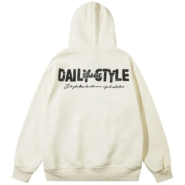 Sneakerhill® Oversize Pullover Hoodie Rabbit Print - sneakerhillcom