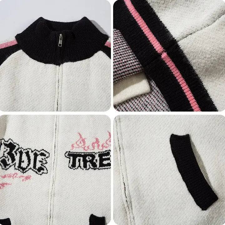 Sneakerhill® Oversize Zip Up Sweater Cardigan Flame Sneakerhill