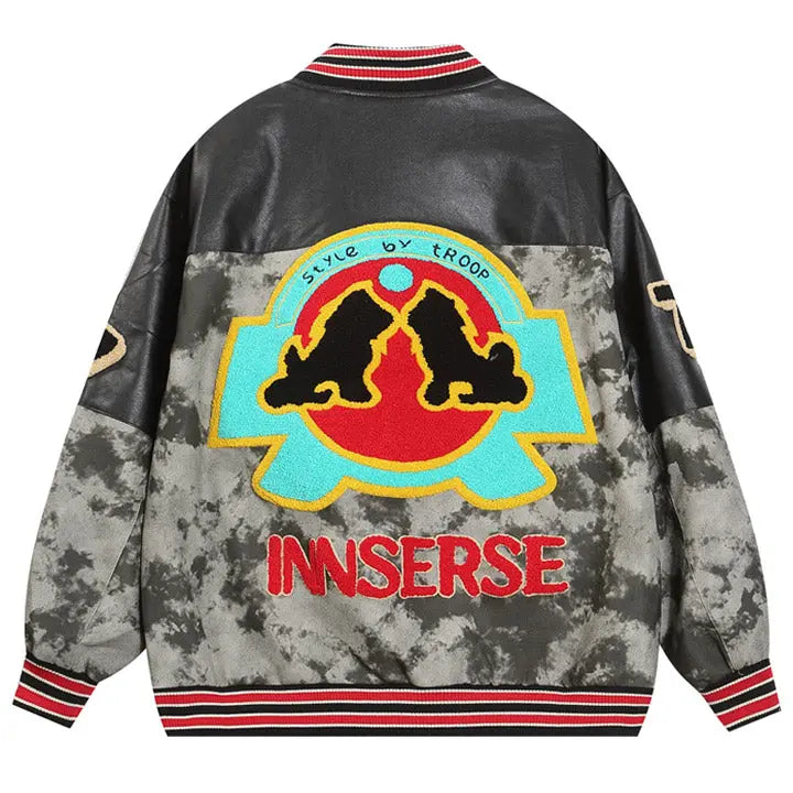 Sneakerhill® PU Leather Camo Patchwork Bomber Jacket - sneakerhillcom