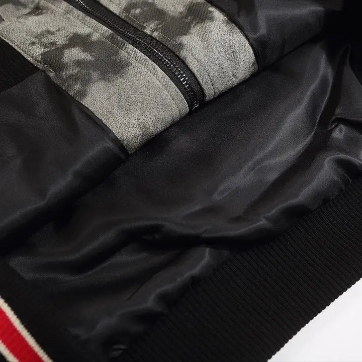 Sneakerhill® PU Leather Camo Patchwork Bomber Jacket - sneakerhillcom