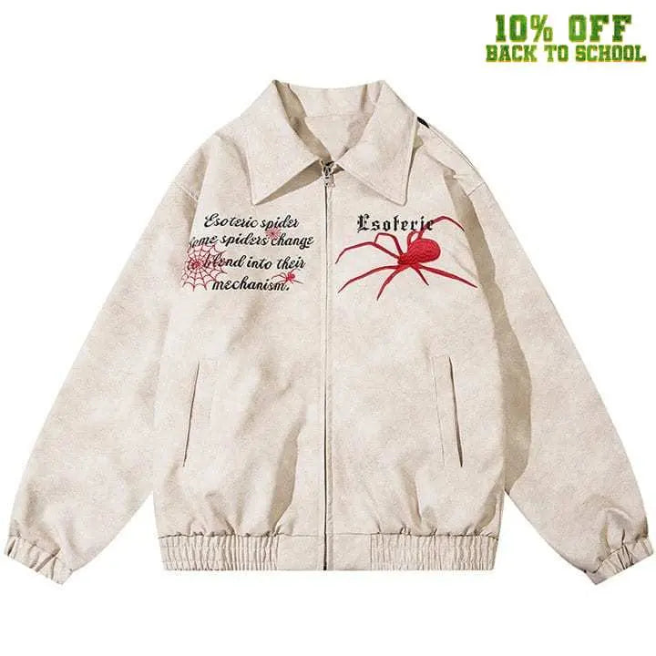 Sneakerhill® PU Leather Jacket Embroidery Spider Web - sneakerhillcom