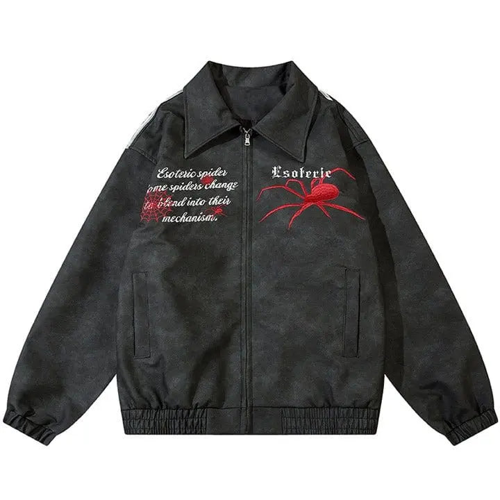 Sneakerhill® PU Leather Jacket Embroidery Spider Web - sneakerhillcom