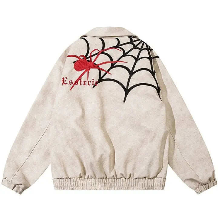 Sneakerhill® PU Leather Jacket Embroidery Spider Web - sneakerhillcom