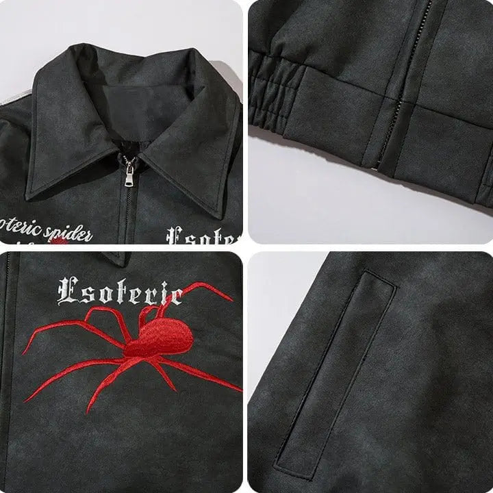 Sneakerhill® PU Leather Jacket Embroidery Spider Web - sneakerhillcom