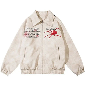 Sneakerhill® PU Leather Jacket Embroidery Spider Web - sneakerhillcom