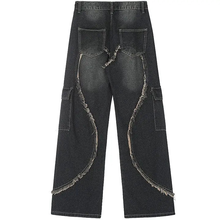 Sneakerhill® Patchwork Fringe Heart Wide Leg Jeans - sneakerhillcom