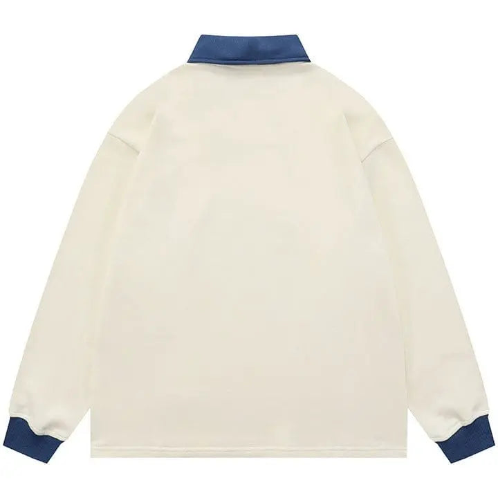 Sneakerhill® Preppy Polo Collar Sweatshirt Embroidery Mountain Sneakerhill