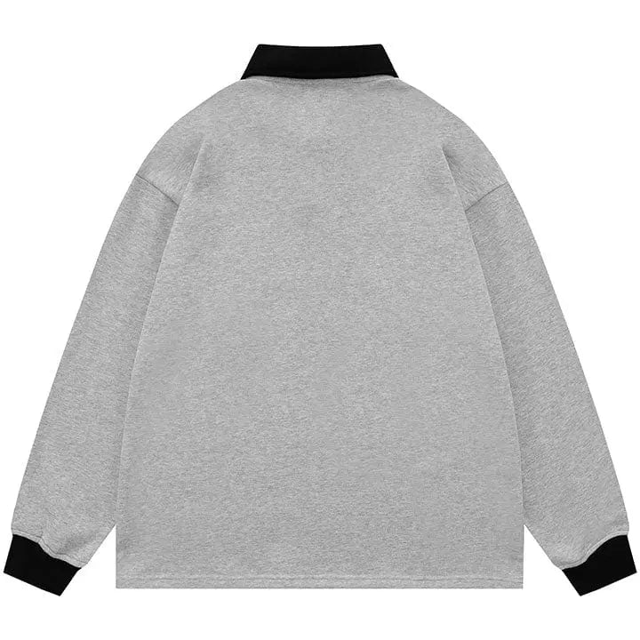 Sneakerhill® Preppy Polo Collar Sweatshirt Embroidery Mountain Sneakerhill