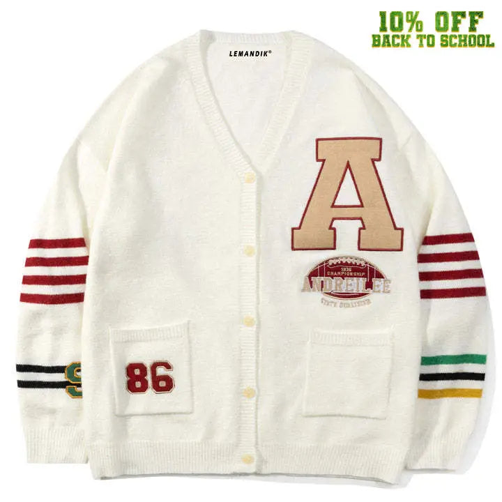 Sneakerhill® Preppy Style Sweater Cardigan Embroidery A - sneakerhillcom