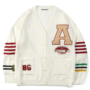 Sneakerhill® Preppy Style Sweater Cardigan Embroidery A - sneakerhillcom