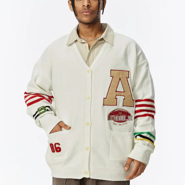 Sneakerhill® Preppy Style Sweater Cardigan Embroidery A - sneakerhillcom