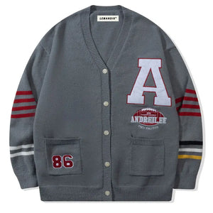 Sneakerhill® Preppy Style Sweater Cardigan Embroidery A - sneakerhillcom