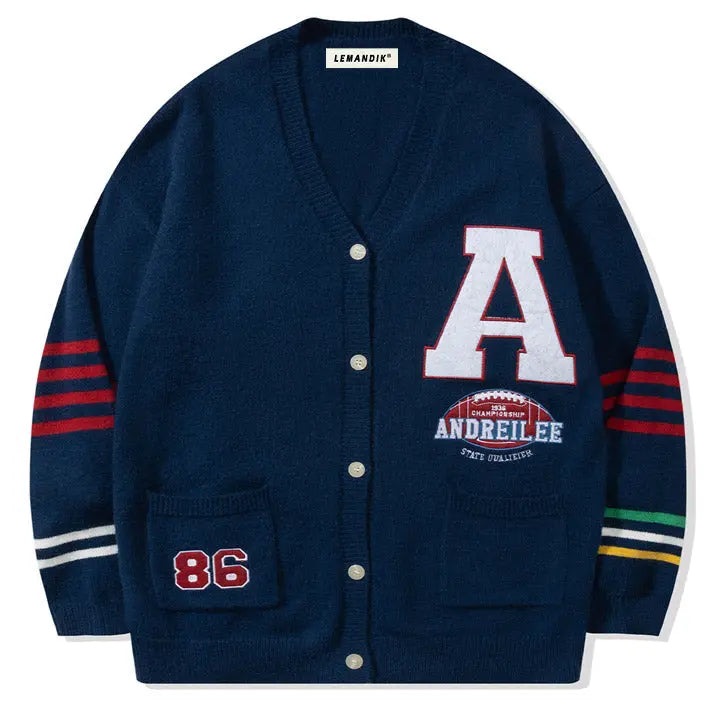 Sneakerhill® Preppy Style Sweater Cardigan Embroidery A - sneakerhillcom