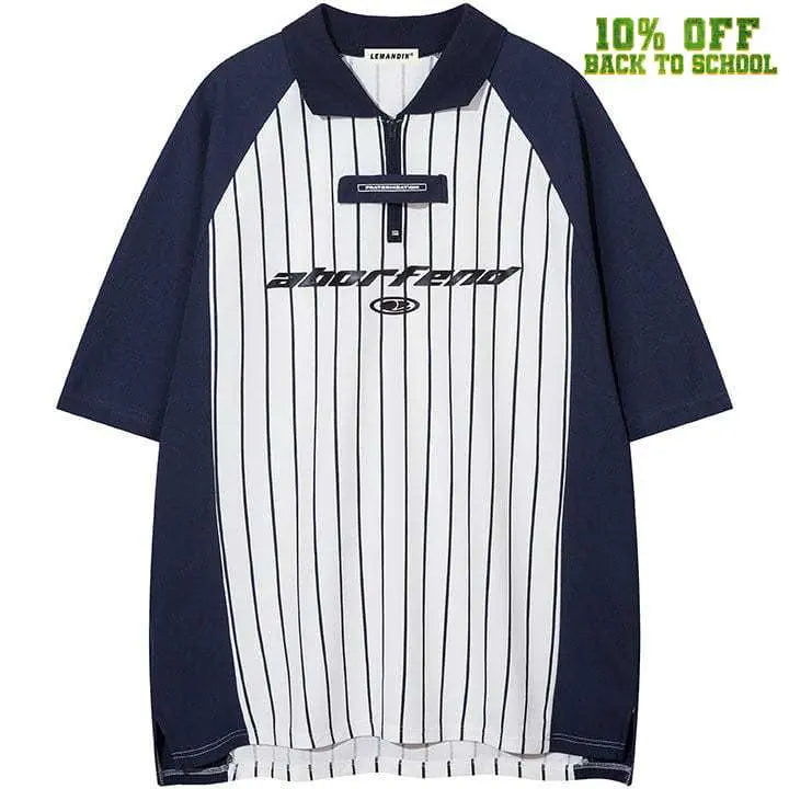 Sneakerhill® Quarter Zip T-shirt Striped Pattern - sneakerhillcom