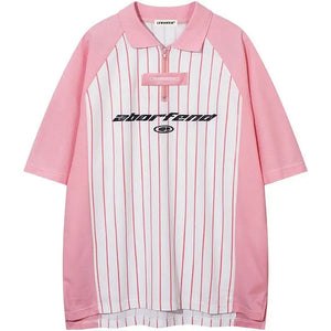 Sneakerhill® Quarter Zip T-shirt Striped Pattern - sneakerhillcom