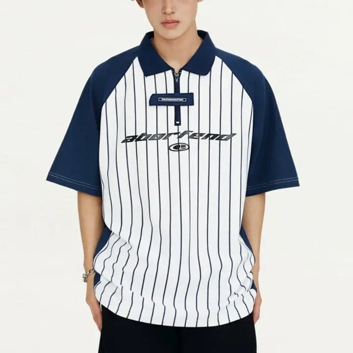 Sneakerhill® Quarter Zip T-shirt Striped Pattern - sneakerhillcom