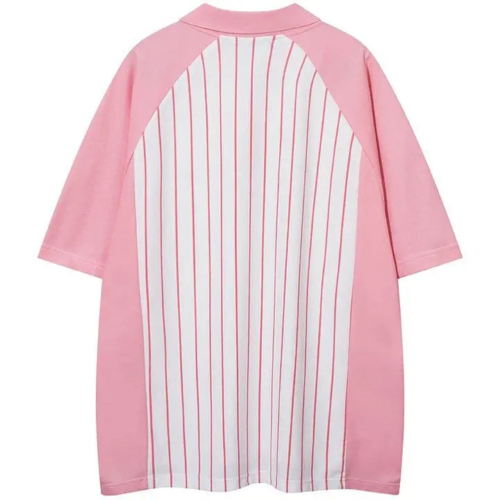 Sneakerhill® Quarter Zip T-shirt Striped Pattern - sneakerhillcom