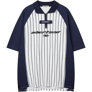 Sneakerhill® Quarter Zip T-shirt Striped Pattern - sneakerhillcom