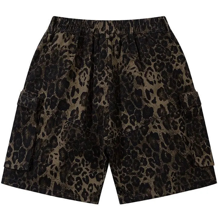 Sneakerhill® Retro Cargo Shorts Leopard Print - sneakerhillcom