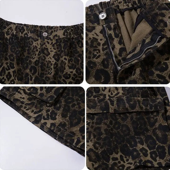 Sneakerhill® Retro Cargo Shorts Leopard Print - sneakerhillcom