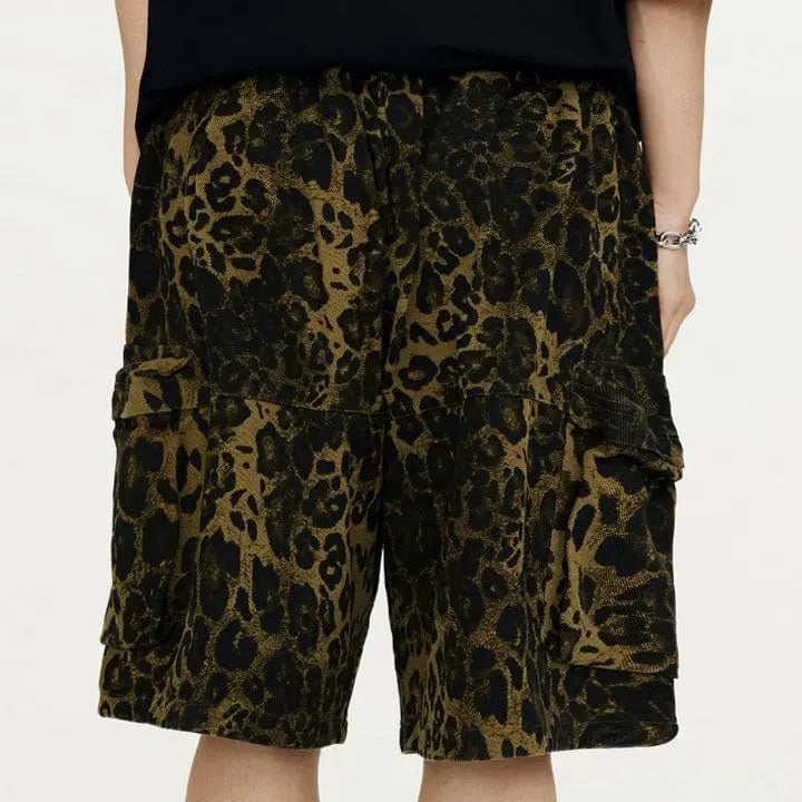 Sneakerhill® Retro Cargo Shorts Leopard Print - sneakerhillcom