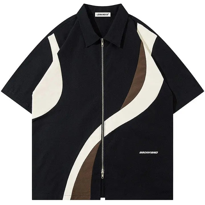 Sneakerhill® Retro Color Block Zip-Up Shirt - sneakerhillcom