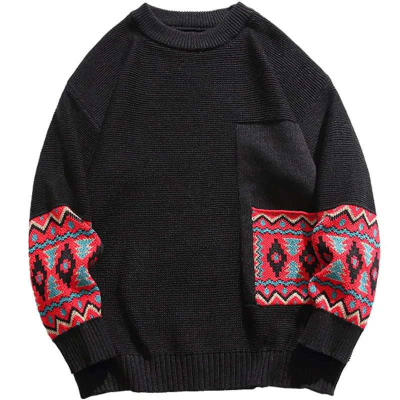 Sneakerhill® Retro Jacquard Sweater Patchwork - sneakerhillcom