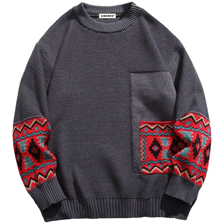 Sneakerhill® Retro Jacquard Sweater Patchwork - sneakerhillcom