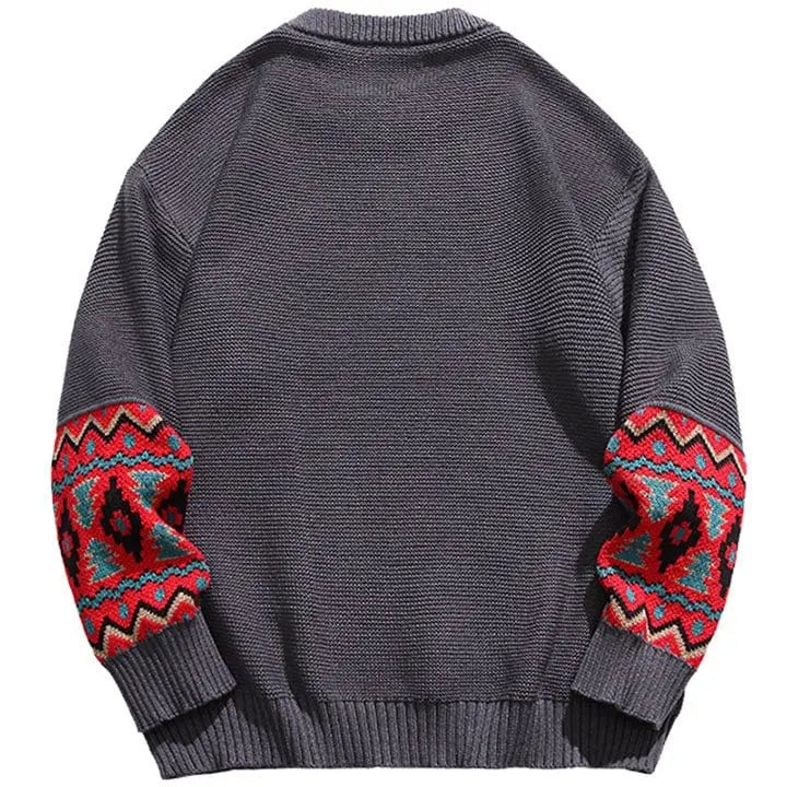 Sneakerhill® Retro Jacquard Sweater Patchwork - sneakerhillcom