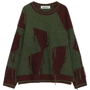 Sneakerhill® Retro Knit Sweater Color Block Patchwork - sneakerhillcom