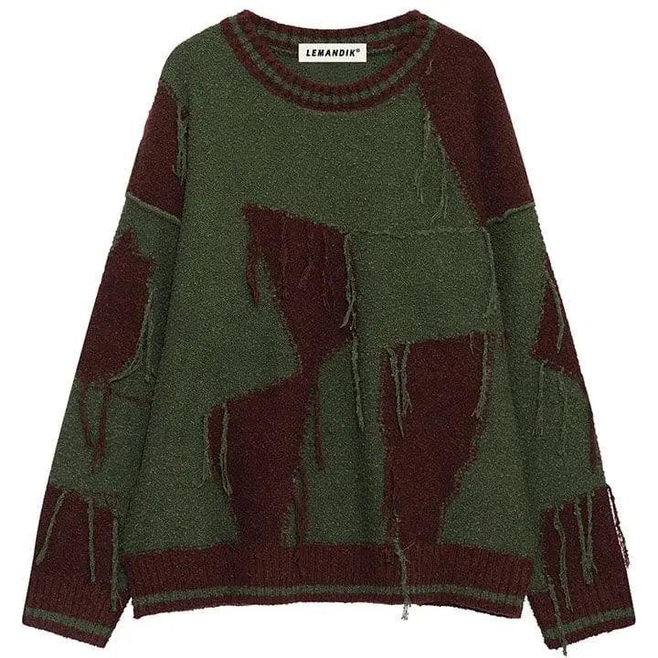 Sneakerhill® Retro Knit Sweater Color Block Patchwork - sneakerhillcom