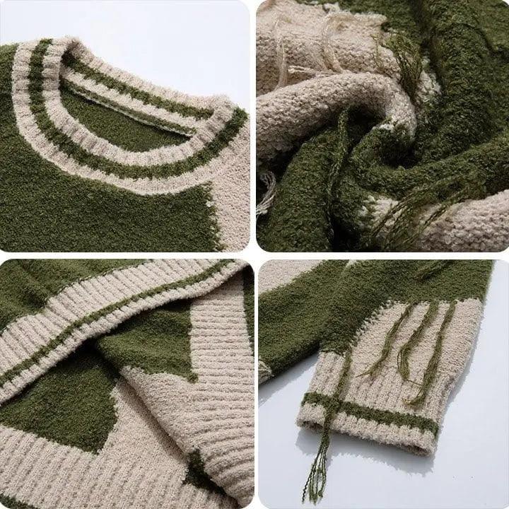 Sneakerhill® Retro Knit Sweater Color Block Patchwork - sneakerhillcom