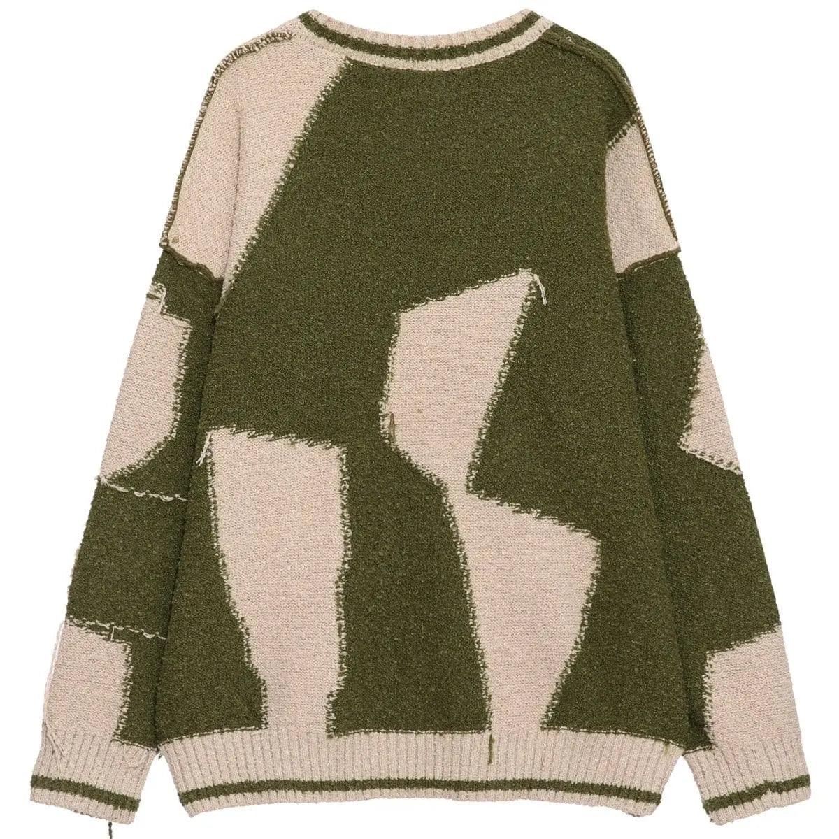 Sneakerhill® Retro Knit Sweater Color Block Patchwork - sneakerhillcom