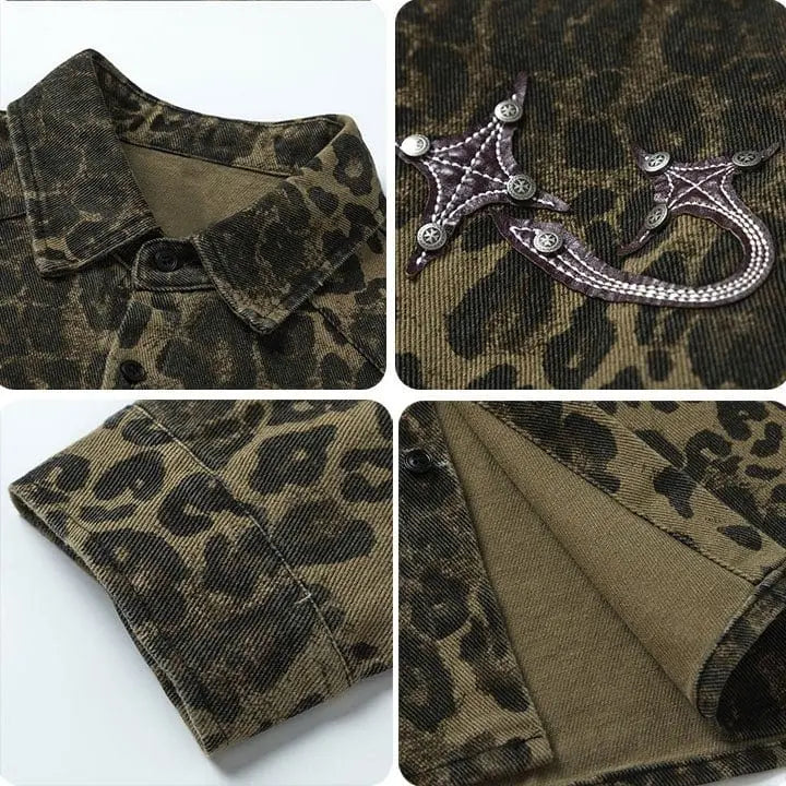 Sneakerhill® Retro Street Luxury Collared Leopard Shirt - sneakerhillcom