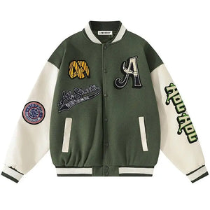 Sneakerhill® Retro Unisex Varsity Jacket Flocked A Sneakerhill