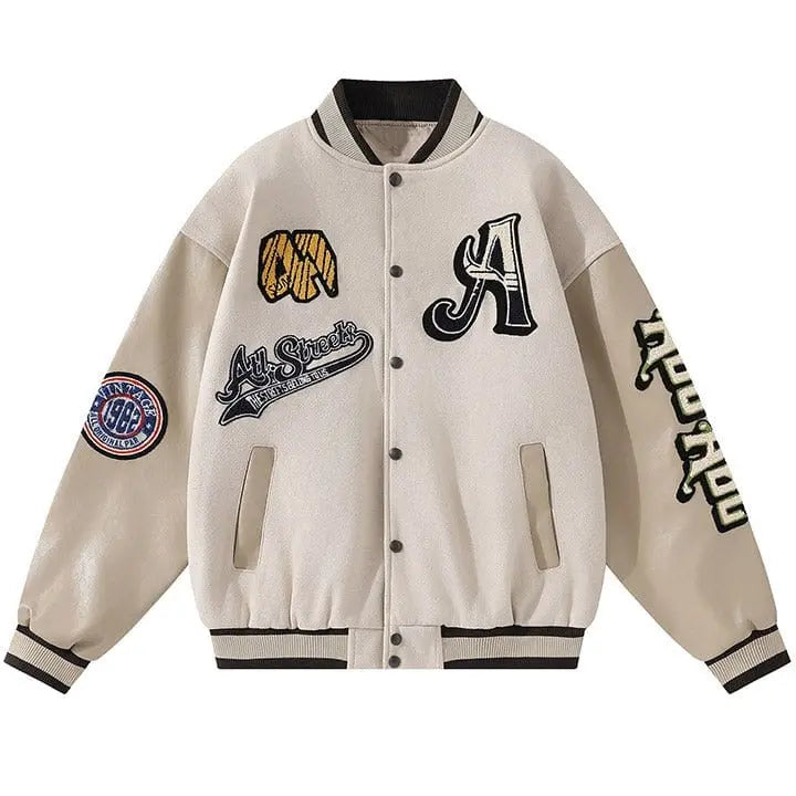 Sneakerhill® Retro Unisex Varsity Jacket Flocked A Sneakerhill