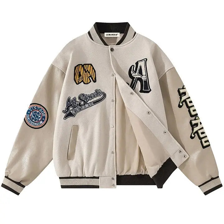 Sneakerhill® Retro Unisex Varsity Jacket Flocked A Sneakerhill