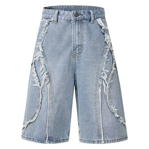 Sneakerhill® Retro Washed Fringe Denim Shorts - sneakerhillcom