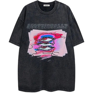 Sneakerhill® Retro Washed T-shirt Evil Eyes - sneakerhillcom