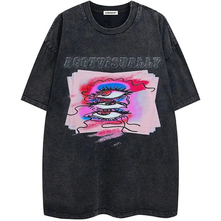 Sneakerhill® Retro Washed T-shirt Evil Eyes - sneakerhillcom