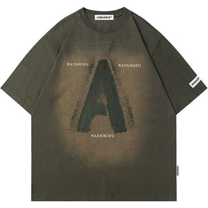 Sneakerhill® Retro Washed T-shirt Letter A - sneakerhillcom