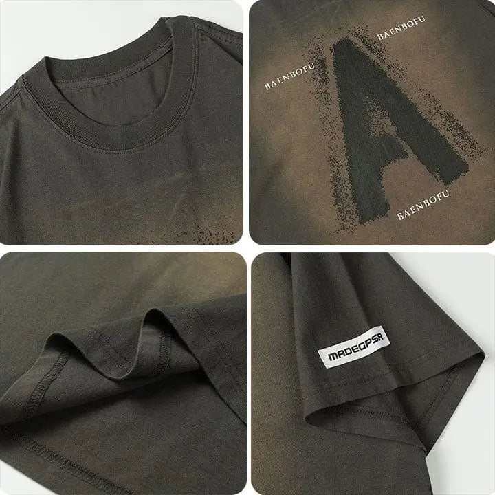 Sneakerhill® Retro Washed T-shirt Letter A - sneakerhillcom