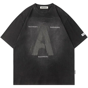 Sneakerhill® Retro Washed T-shirt Letter A - sneakerhillcom