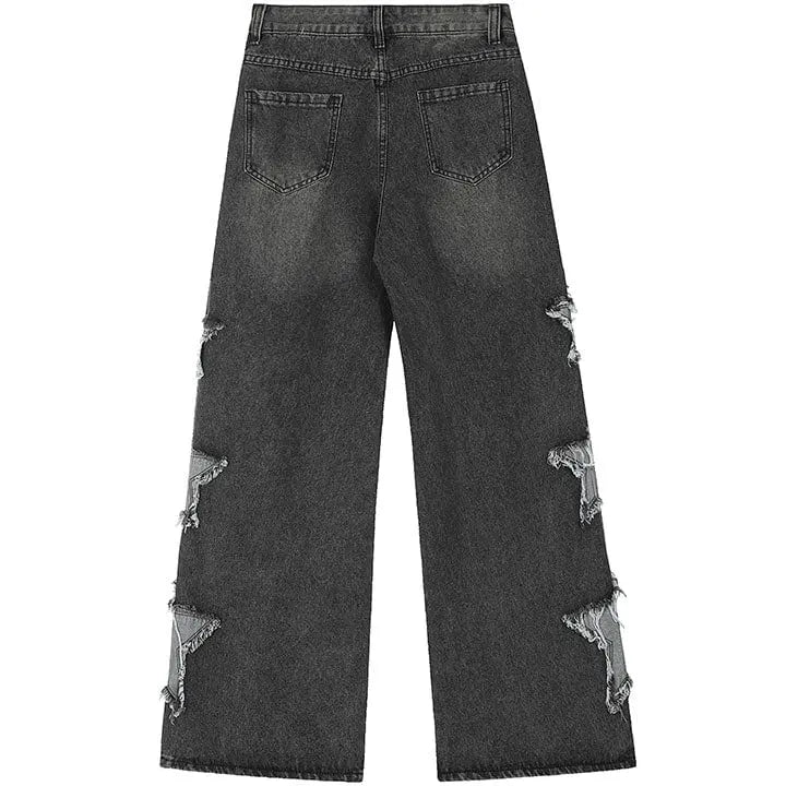 Sneakerhill® Retro Washed Wide Leg Jeans Side Star Patch - sneakerhillcom